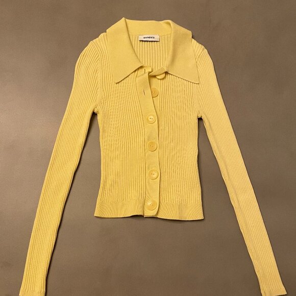 Sandro Paris Butter Yellow Ribbed Sweater - Picture 2 of 6